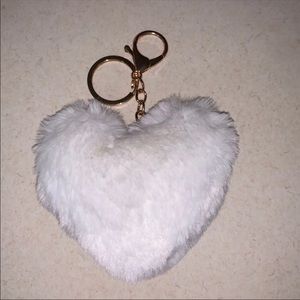 White heart shaped Pom Pom Keychain